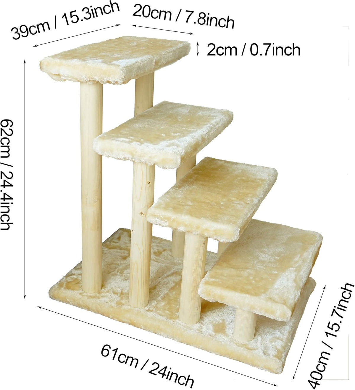 Wooden Pet Stairs 4-Step with Detachable Carpet White Pack of 2 V2122
