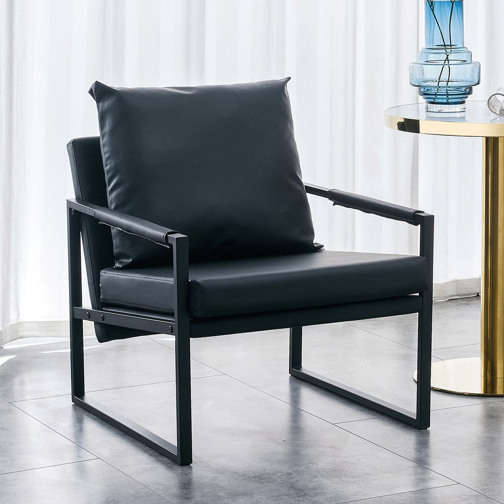 Black PU Leather Accent Armchair with Metal Frame G11580