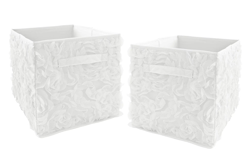 White Floral Rose Fabric Storage Bin Set of 2 G789777