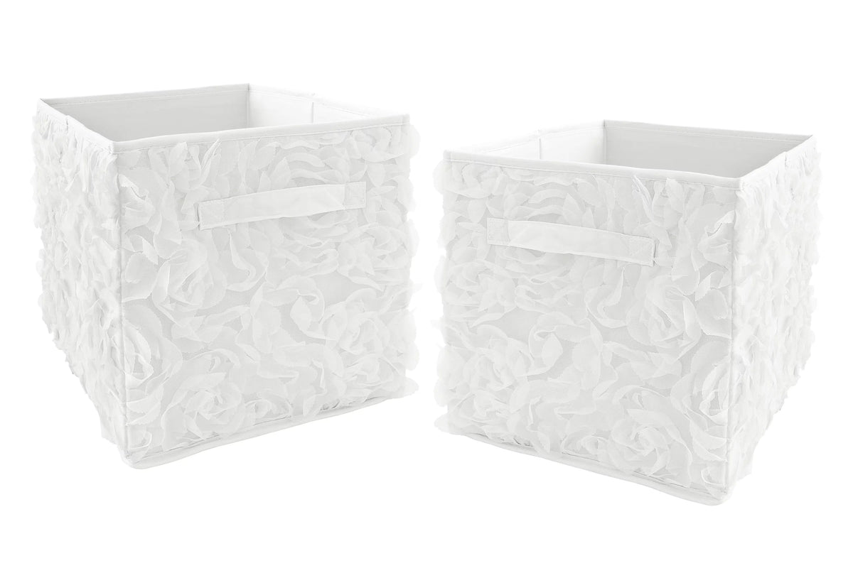 White Floral Rose Fabric Storage Bin Set of 2 G789777