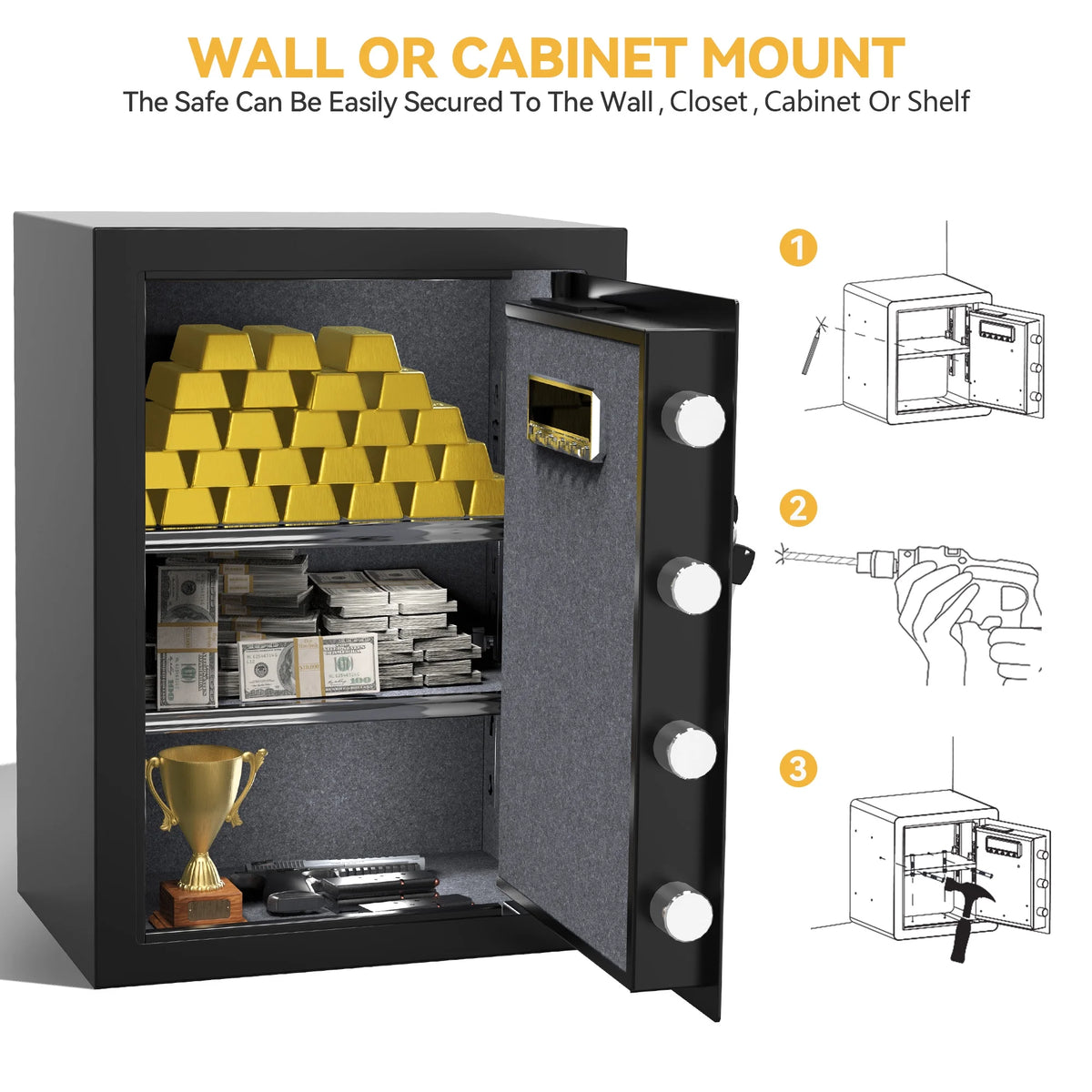 Safe Box with Digital Keypad, Water and Fire Resistant, Adjustable Shelves and LED Lighting P2100
