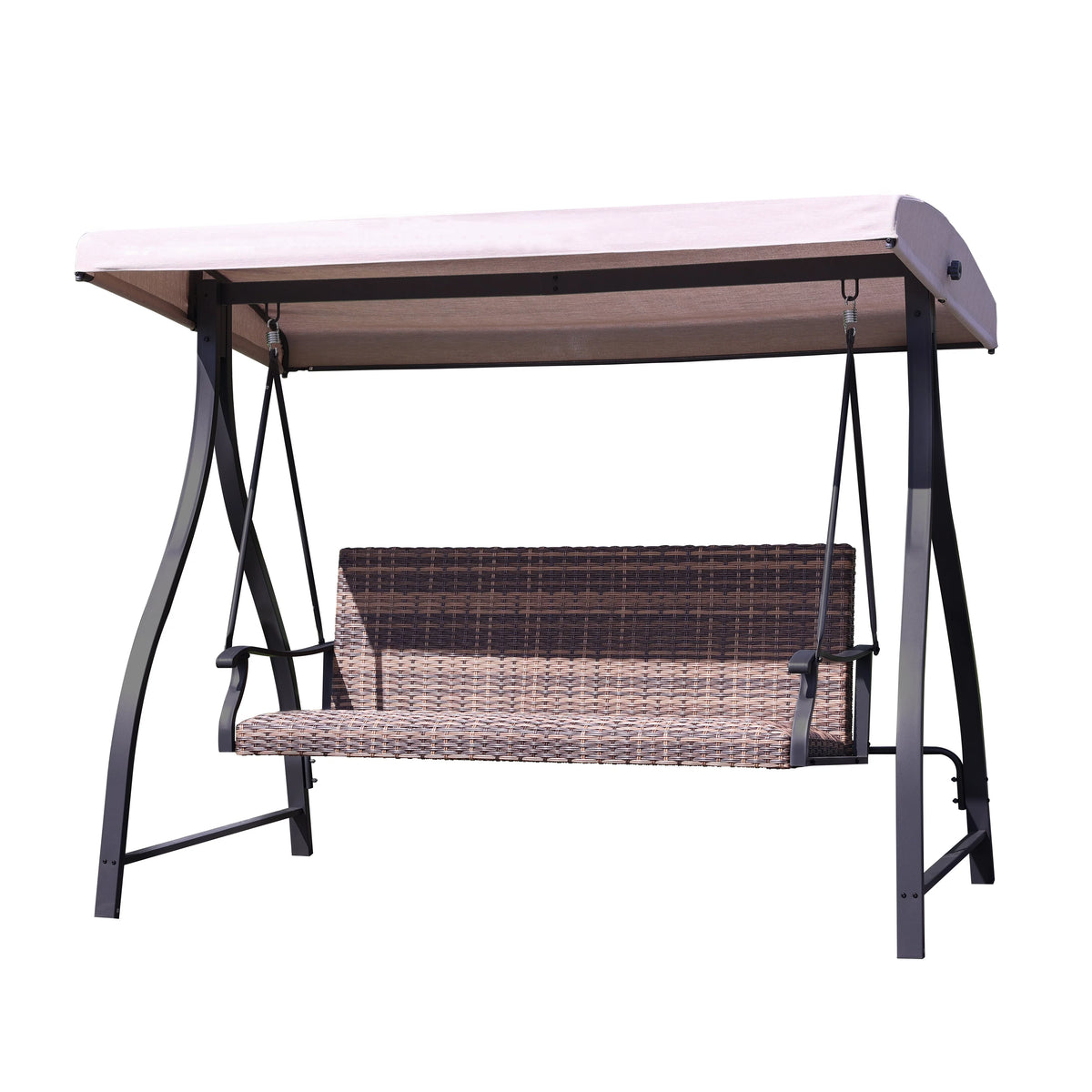 3 Seat Outdoor Rattan Patio Swing with Brown Canopy M366934