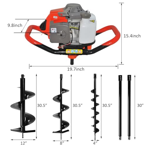 85cc 4HP Gas Powered Post Hole Digger with 3 Drill Bits N507637