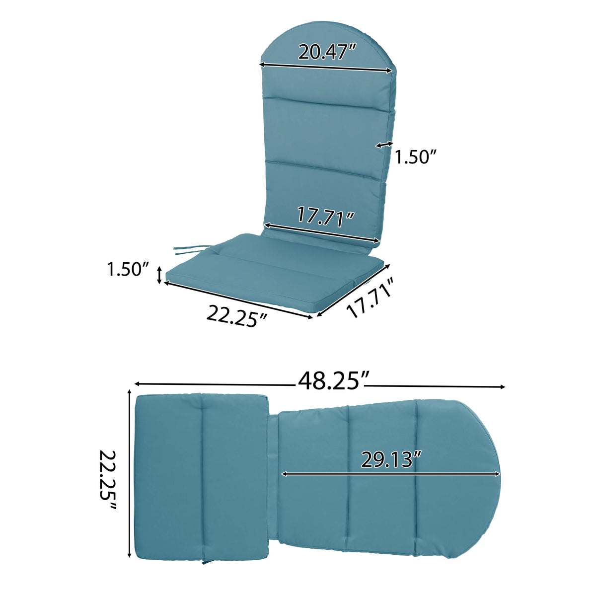 Water Resistant Fabric Adirondack Chair Cushions, Set of 4, Dark Teal W150