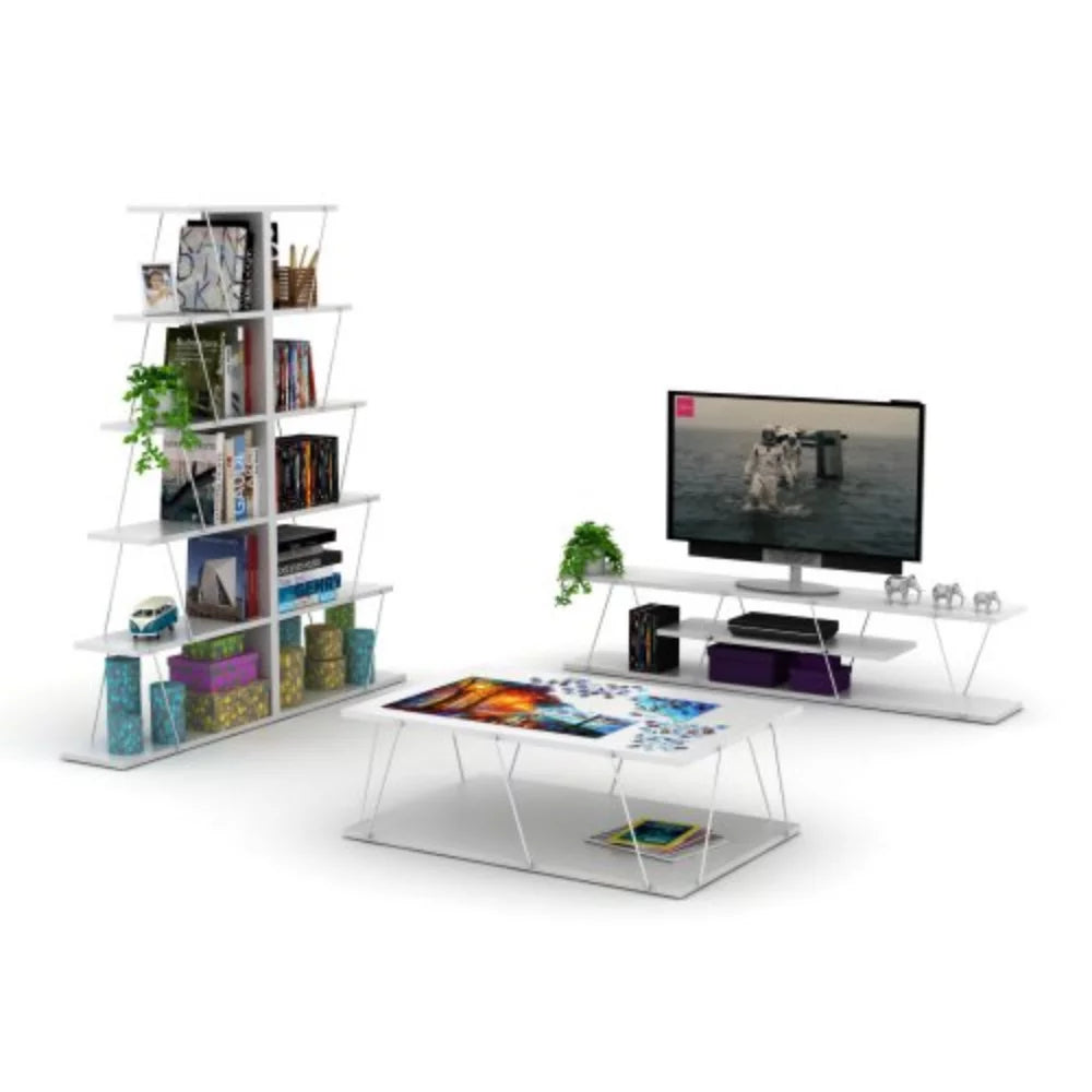5 Tier White Ladder Bookshelf D759