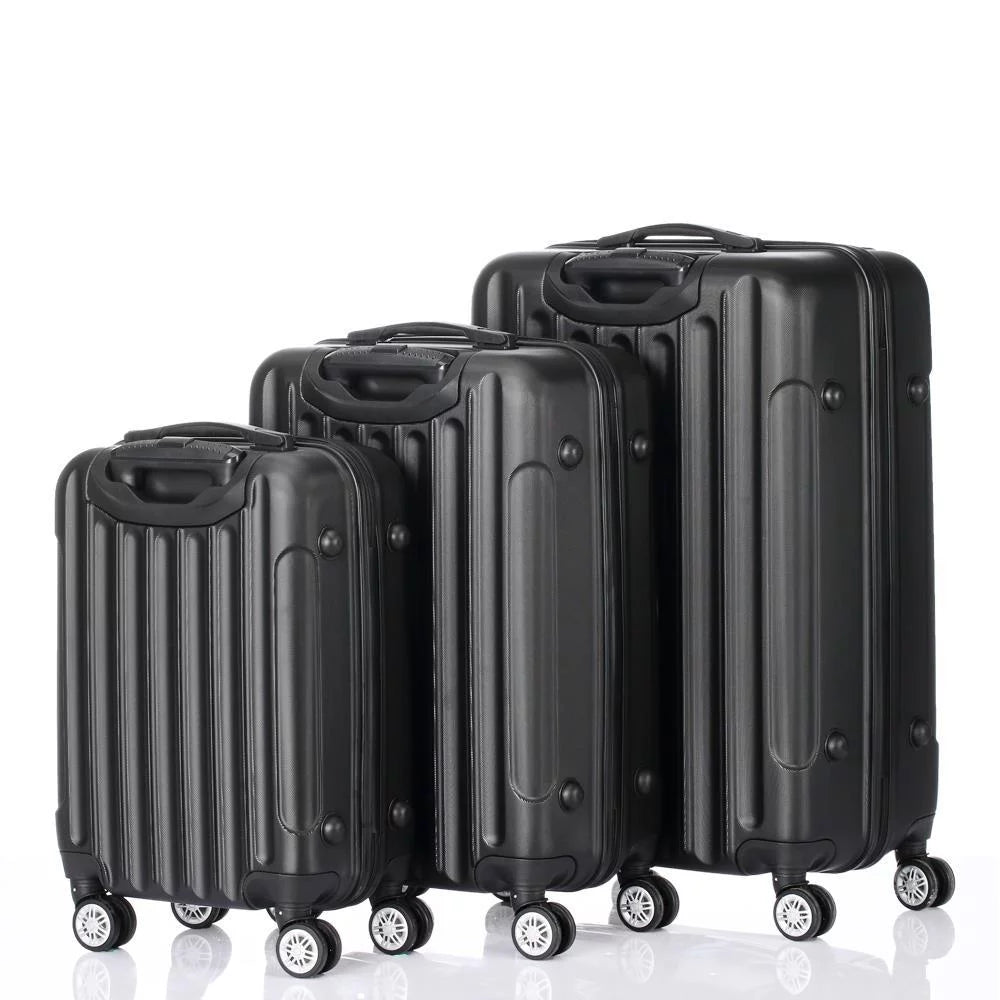 3 Piece Hardside Lightweight Spinner Luggage Set Black O554