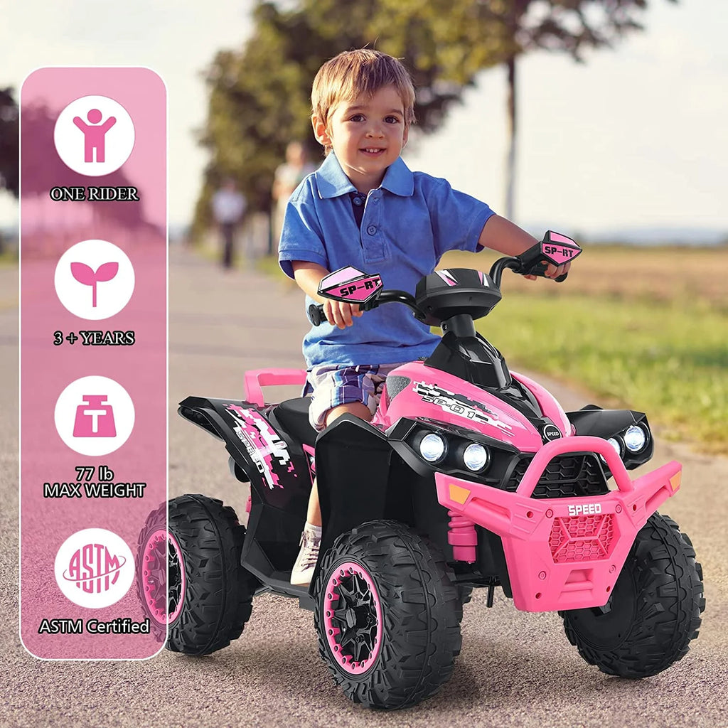 12V 4 Wheeler Quad Toy Ride On ATV with LED Lights (Coral) P8722