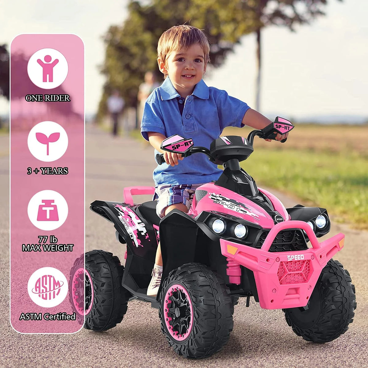 12V 4 Wheeler Quad Toy Ride On ATV with LED Lights (Coral) P8722