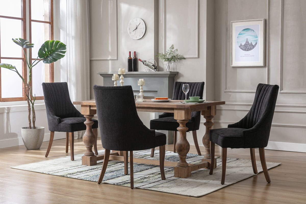 Set of 2 Tufted Linen Fabric Upholstered Dining Chairs T587