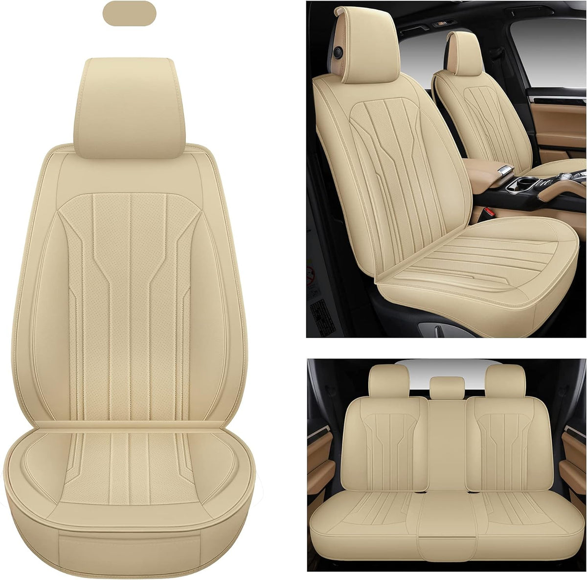 Leather Car Seat Covers, Full Set, Black Red X311199