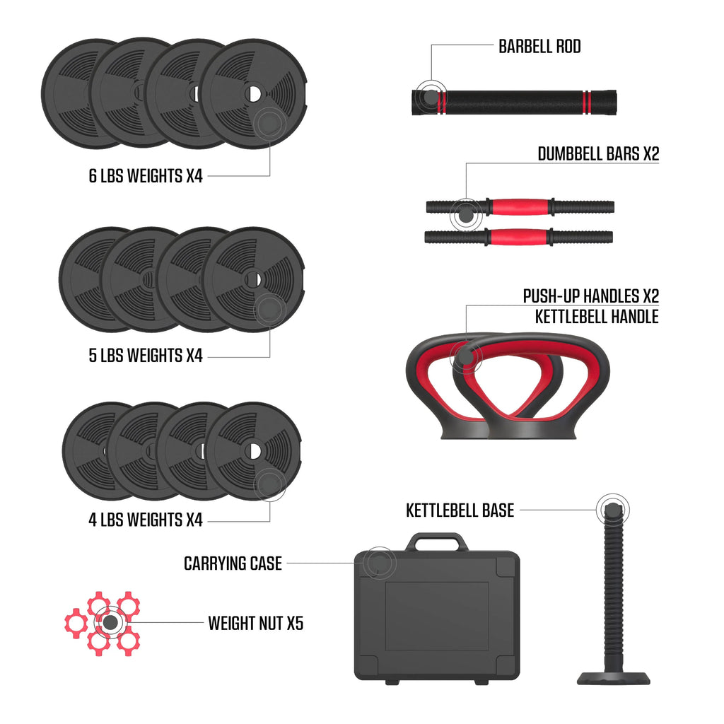 60 lbs Adjustable Dumbbell Barbell and Kettlebell Weight Set R4791