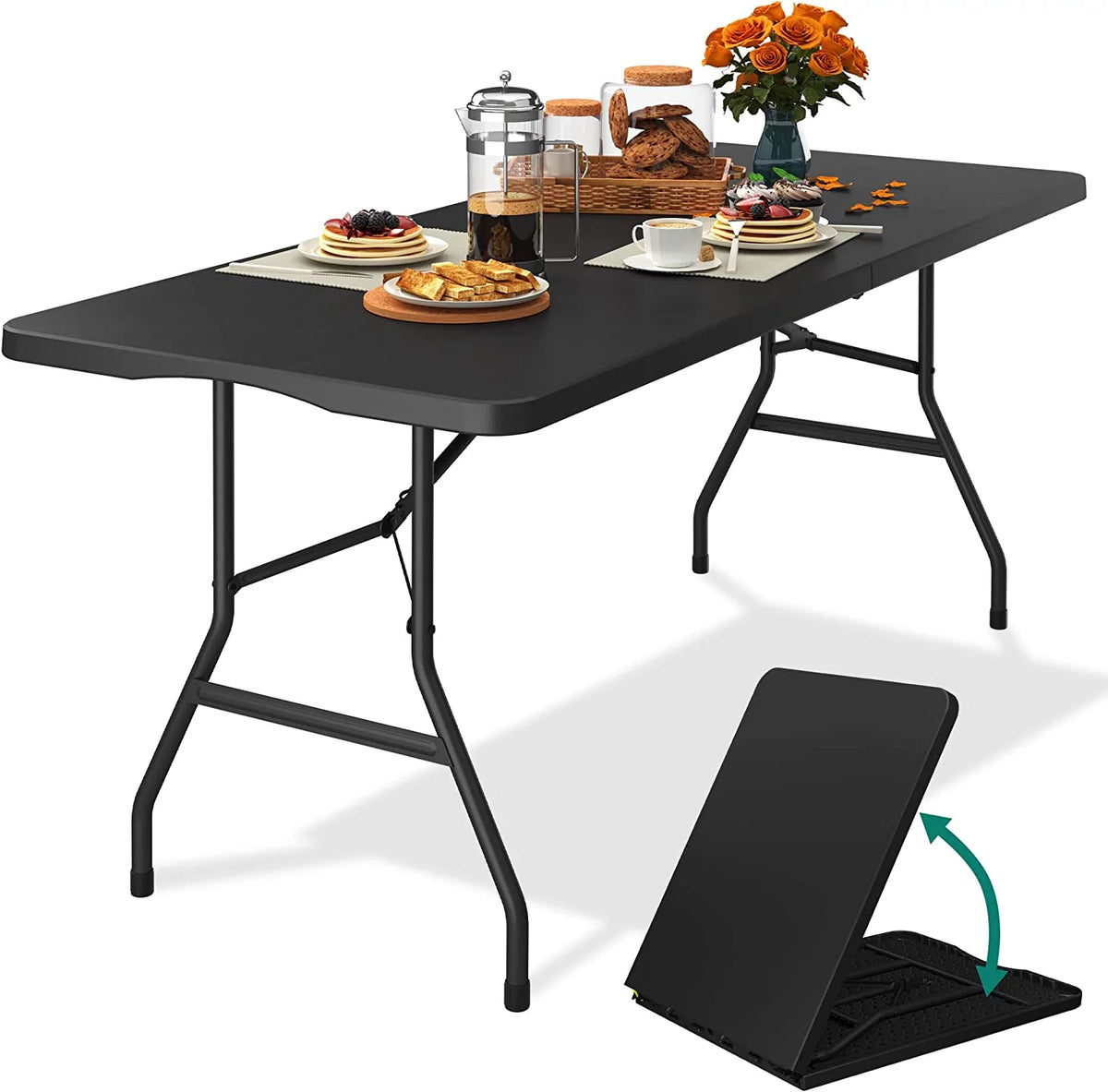 6ft Heavy Duty Plastic Folding Table with Carrying Handle U201340