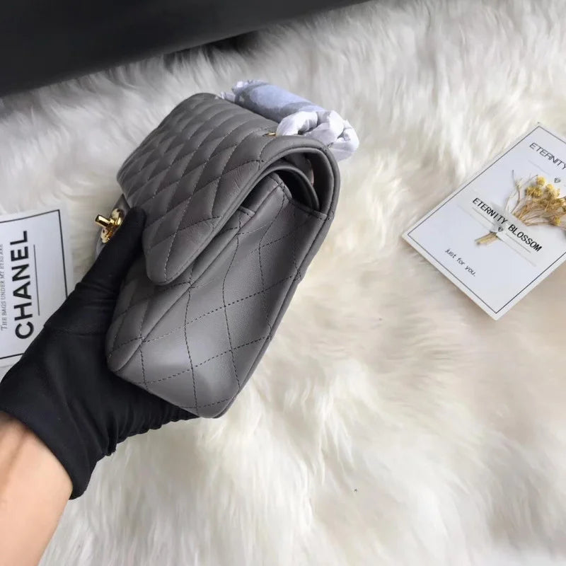 Grey Lambskin Leather Flap Bag P716363