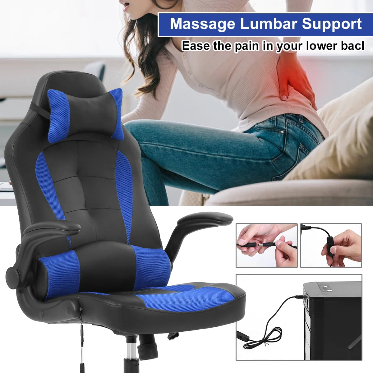 White Ergonomic Massage Gaming Chair D8097
