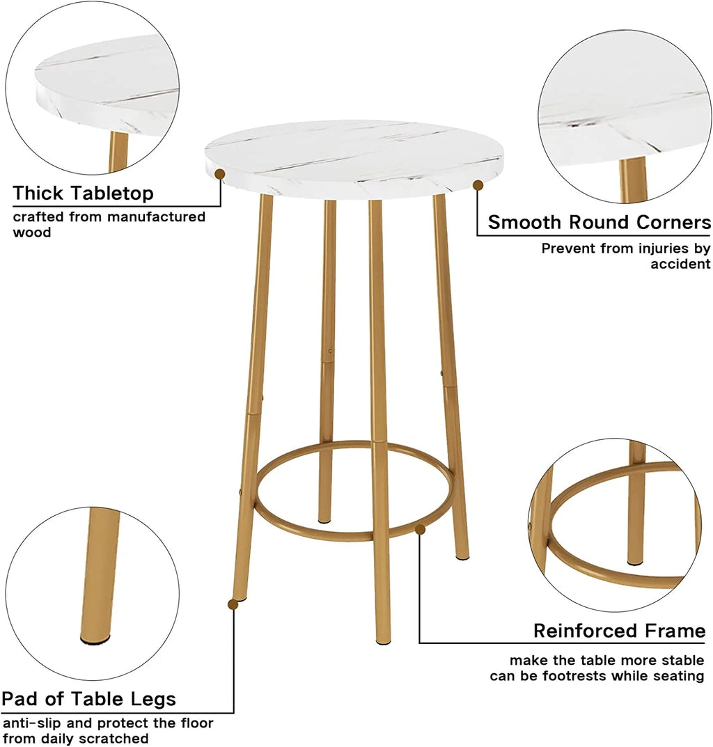 3-Piece Faux Marble Bar Table and 2 Upholstered Stools with Backrest Z10884