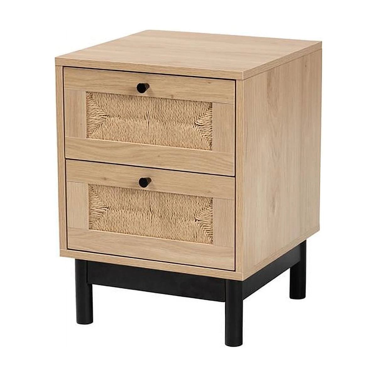 Light Brown Black Wood 2-Drawer Square End Table P4932
