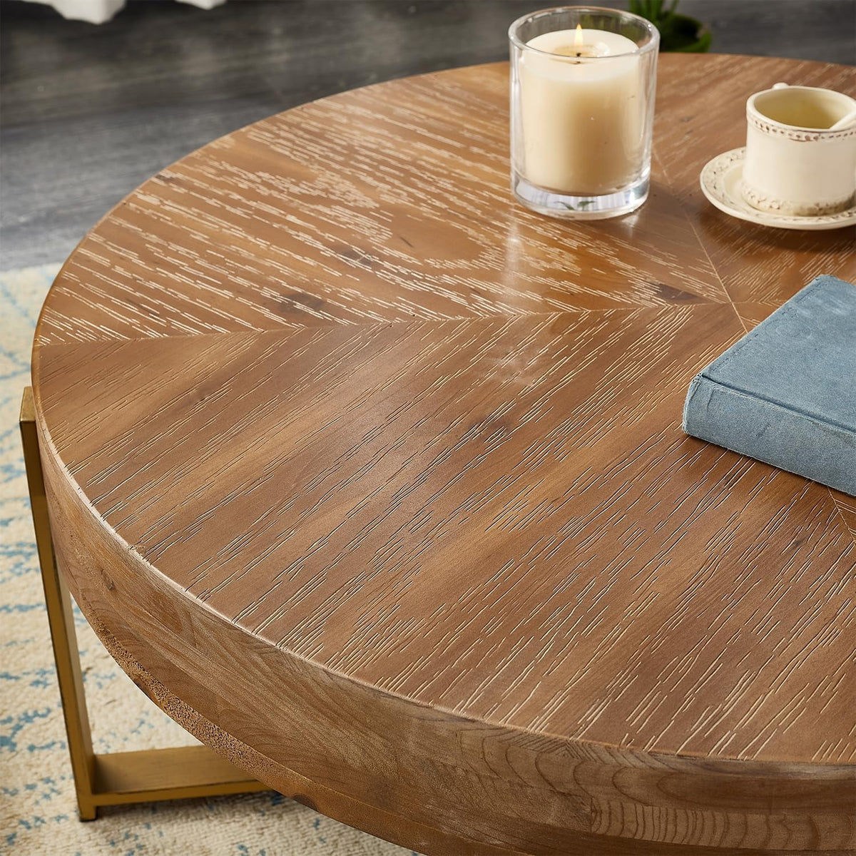 Round Wooden Coffee Table, Solid Wood, 32.28 X 32.28 X 13.19 in H46329