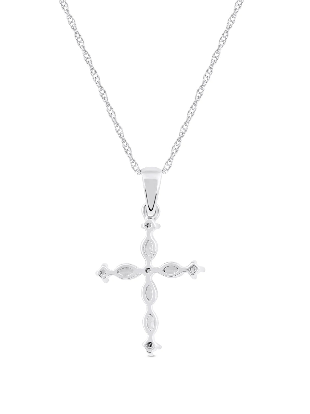 10K White Gold Marquise and Round Diamond Cross Pendant Necklace M4640