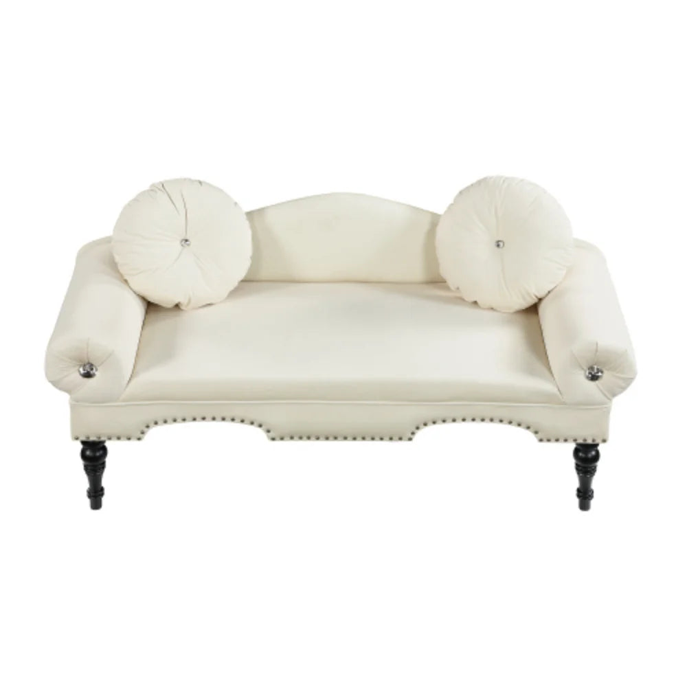 Beige Velvet Upholstered Loveseat Sofa with Wood Legs Z306