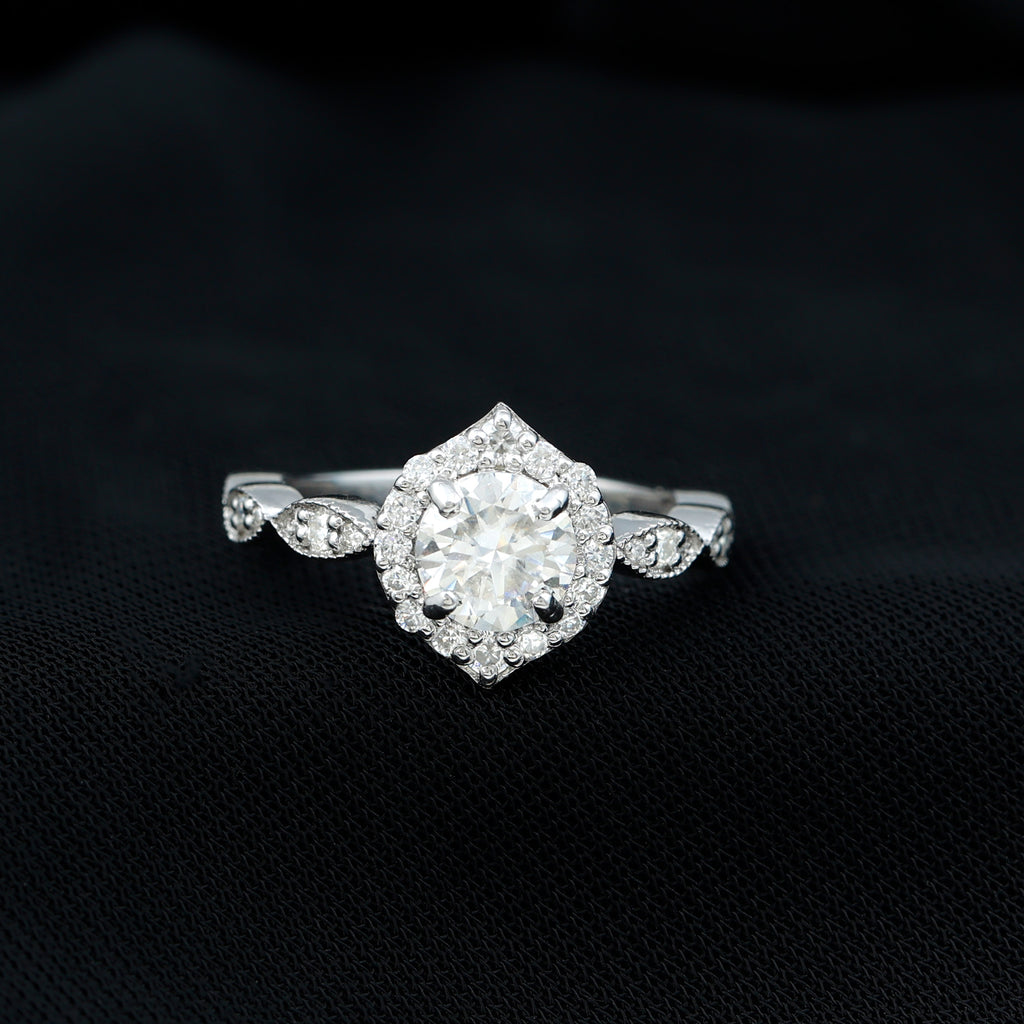 Moissanite Halo Engagement Ring, 925 Sterling Silver, US 4.50 F905579