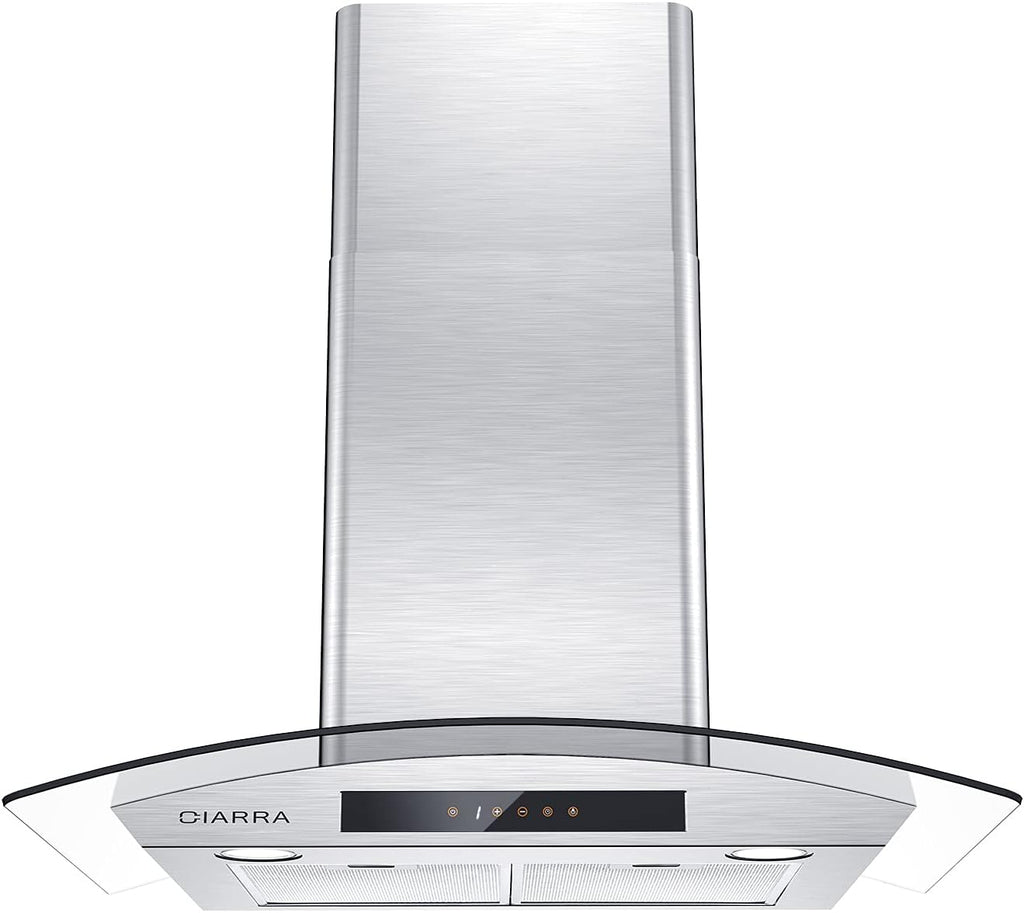 Wall Mount Range Hood 30 inch Stainless Steel Tempered Glass 3 Speed Fan Ductless Convertible X654655