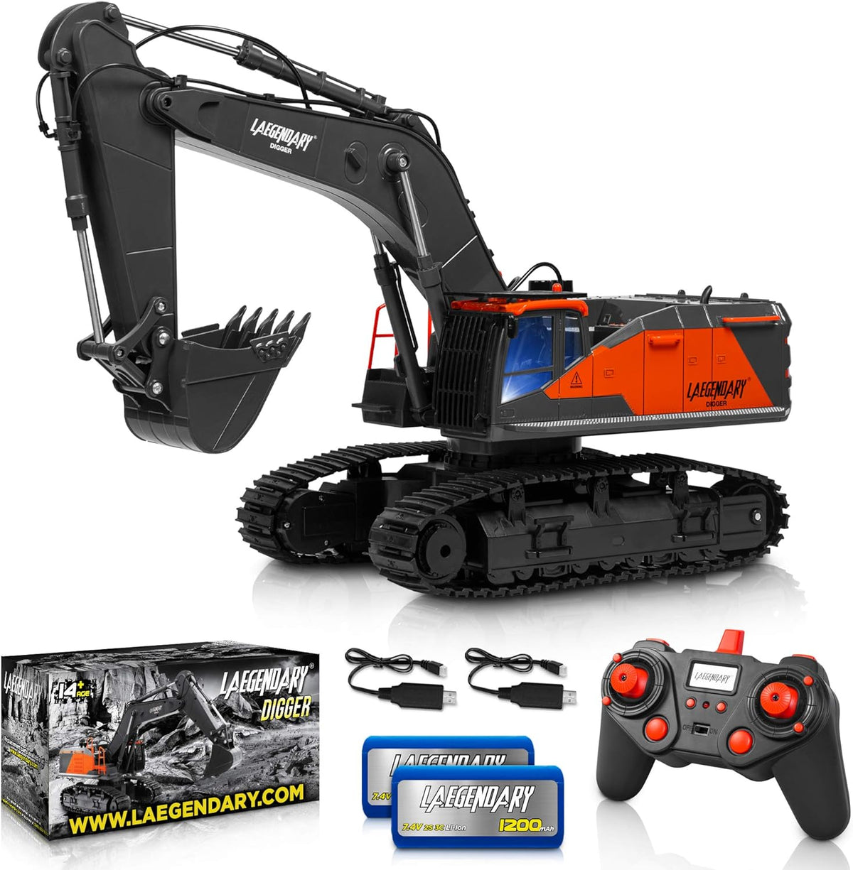 1:14 Scale Remote Control Excavator Toy with Metal Shovel, 2 Batteries & 2 Chargers W115