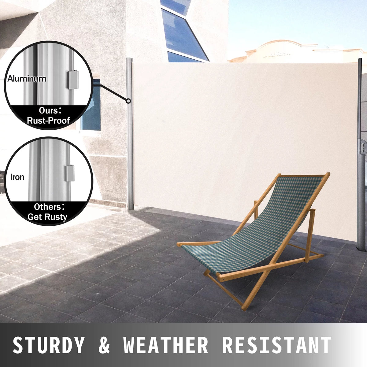 Retractable Patio Side Awning Waterproof Creamy-White P9771