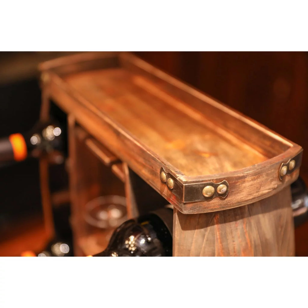 8 Bottle Wooden Wine Rack with Glass Holder S850
