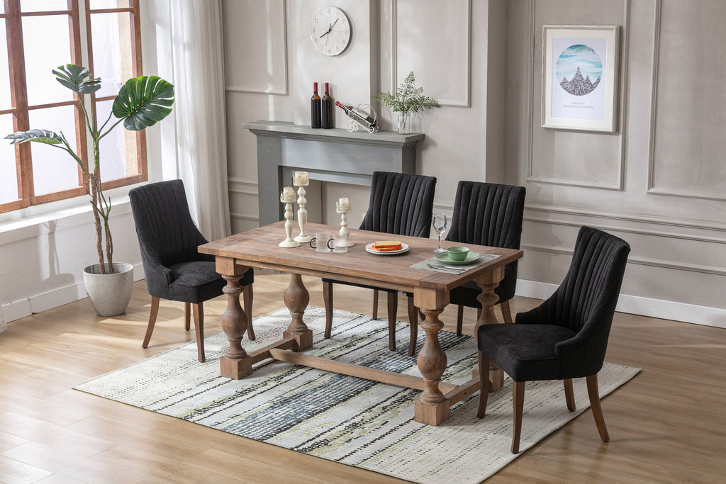 Set of 2 Tufted Linen Fabric Upholstered Dining Chairs T587