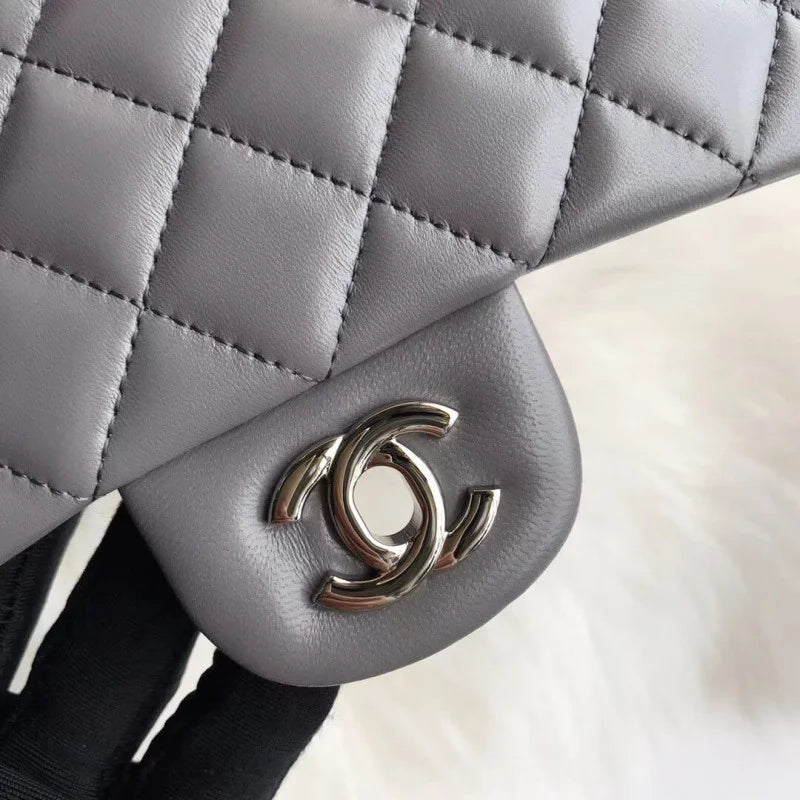 Grey Lambskin Leather Flap Bag P716363