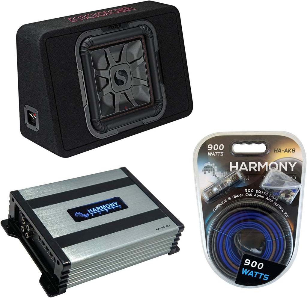 12" Loaded Square Thin Sub Box with Amplifier and Amp Install Kit R3339