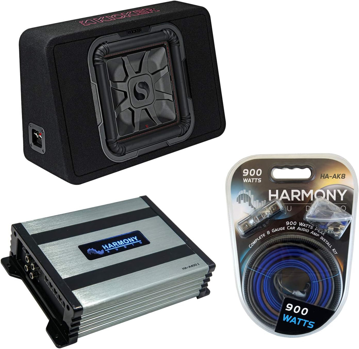 12" Loaded Square Thin Sub Box with Amplifier and Amp Install Kit R3339