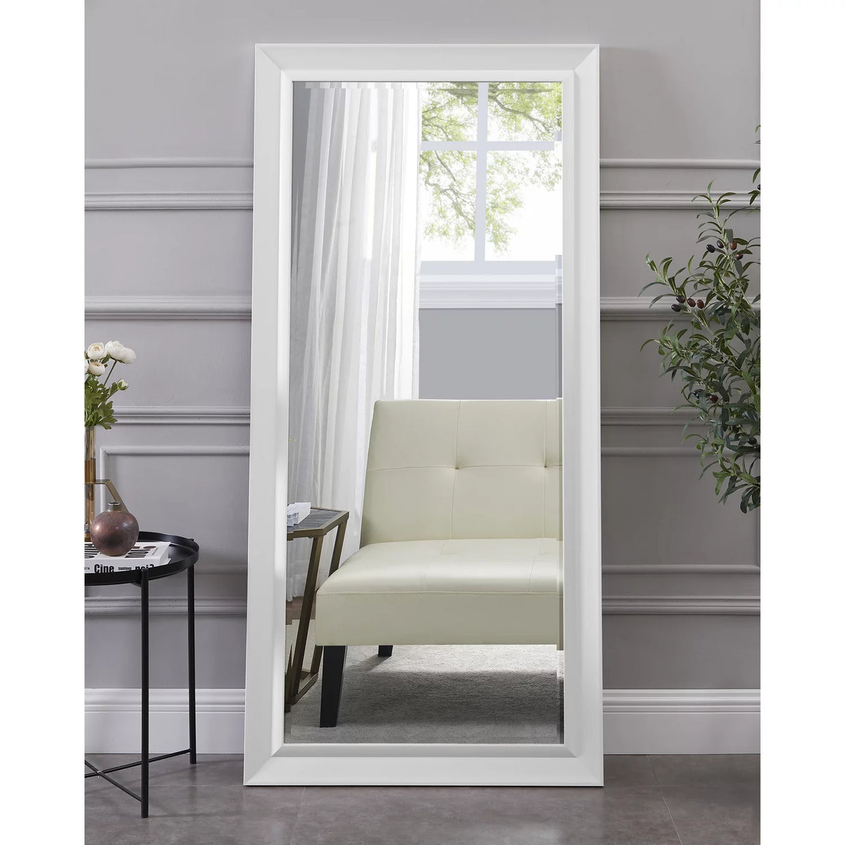 66"L x 32"W White Faux Wood Framed Full Length Mirror J25317