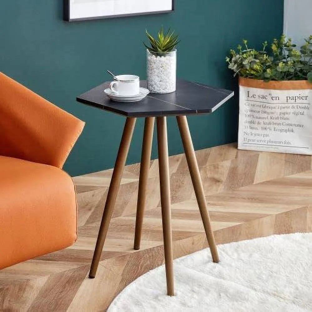 Faux Marble End & Side Table with Dark Gold Metal Legs K491632