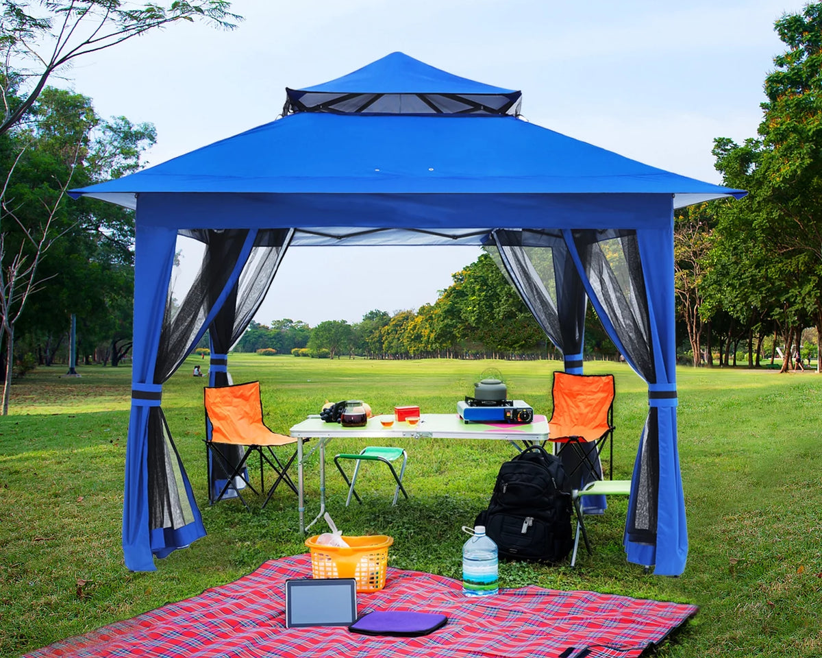 13'x13' Brown Pop up Gazebo Canopy Shelter with Mosquito Netting K429095