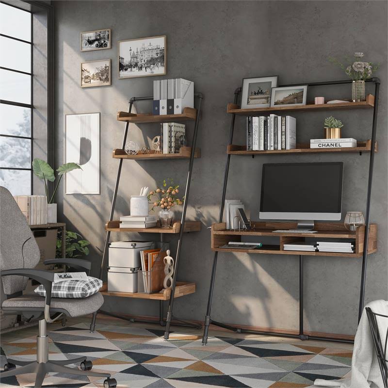 Light Hickory Wood 2-Piece Desk and Bookcase Set N571538