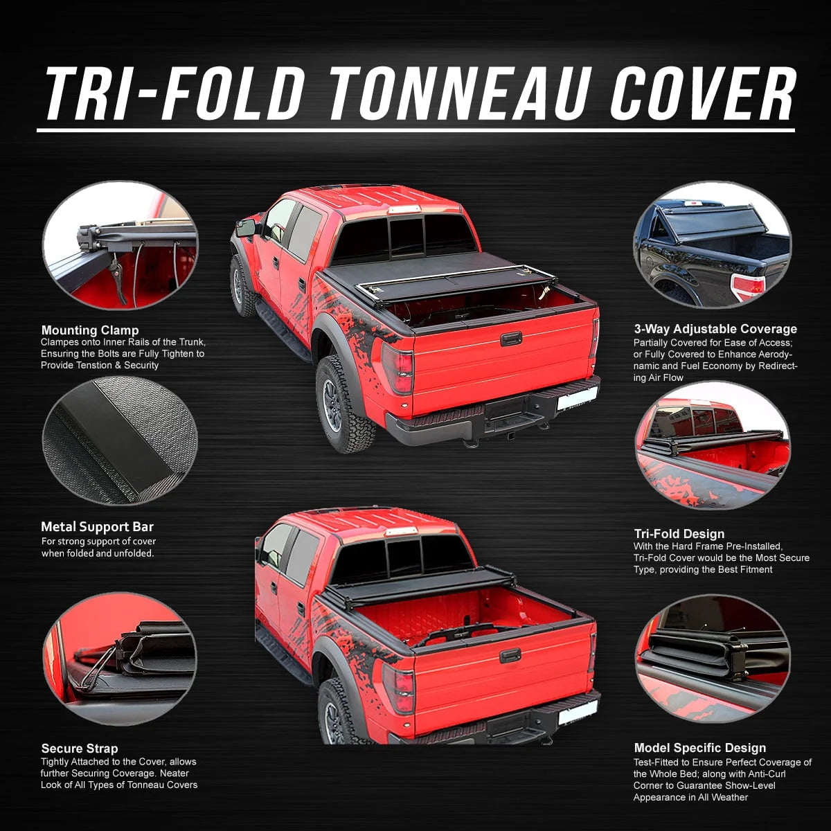 Adjustable Tri-Fold Soft Top Tonneau Cover E59356
