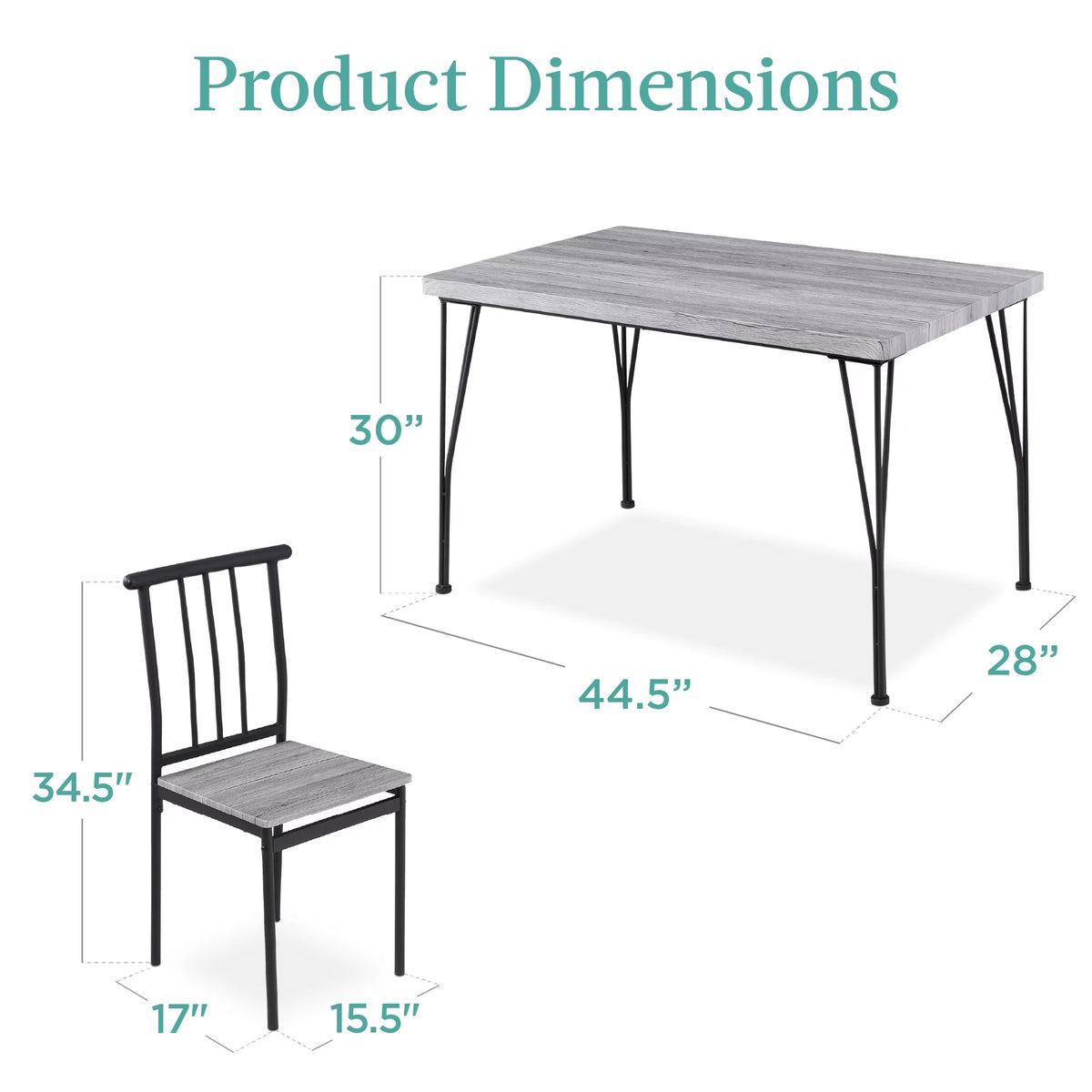 5-Piece Metal Wood Rectangular Dining Table Set with 4 Chairs E79065