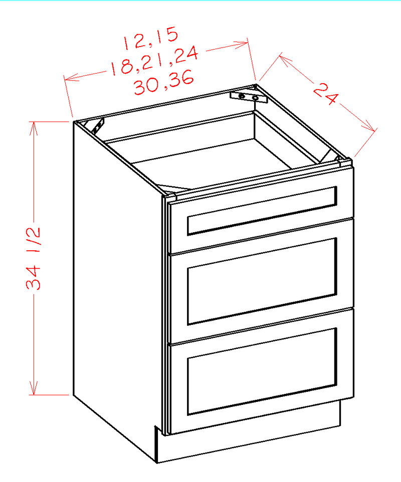 3 Drawers Base Cabinet High-Density Fiberboard T3852