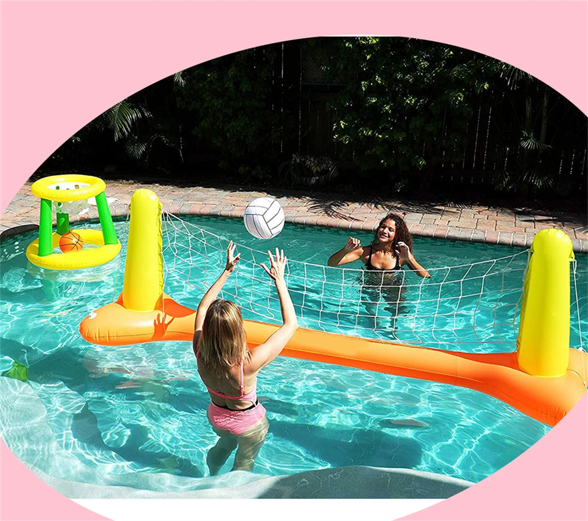 Inflatable Pool Volleyball Set and Pool Basketball Hoop K723
