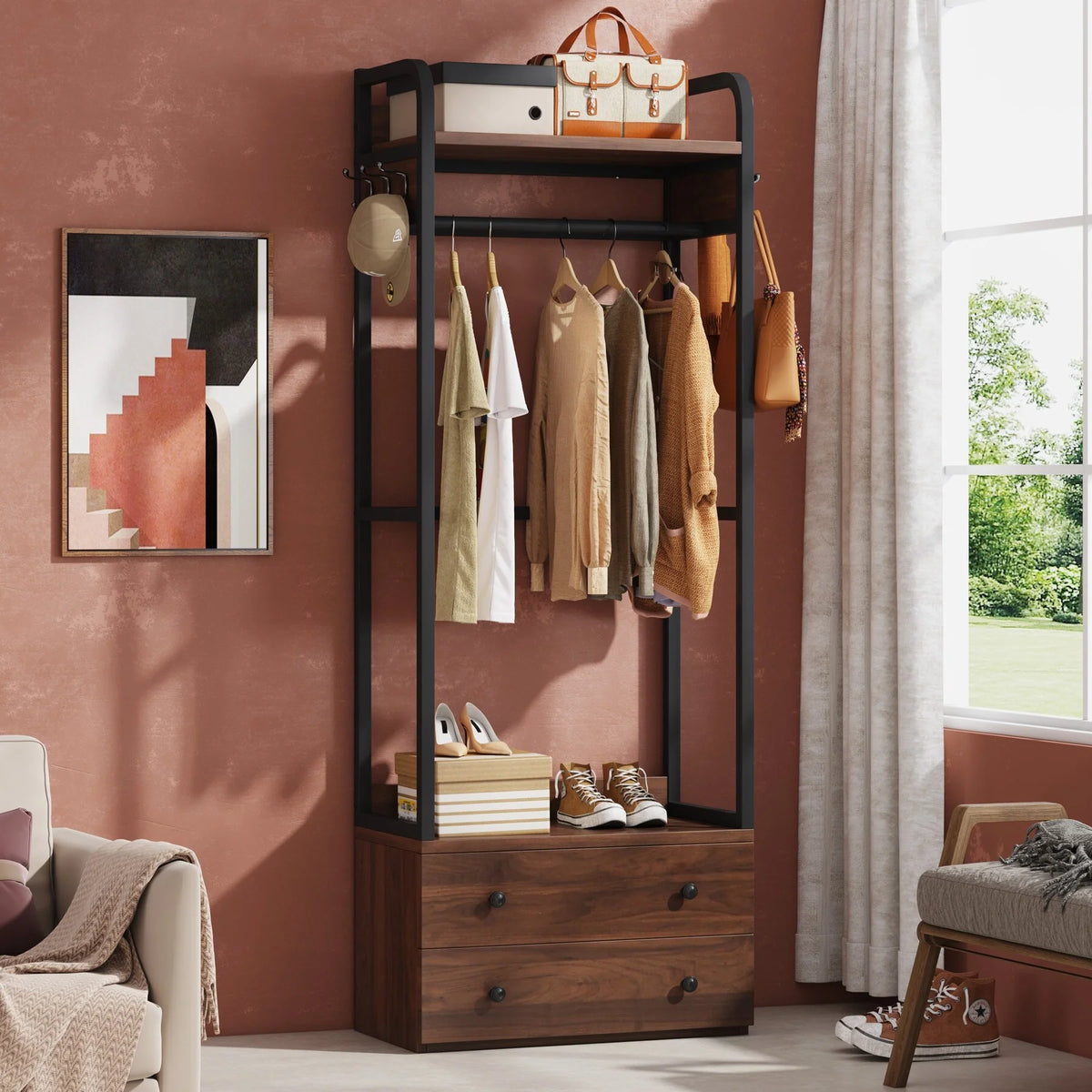 Freestanding Closet Organizer with Drawers and Shelves L24007