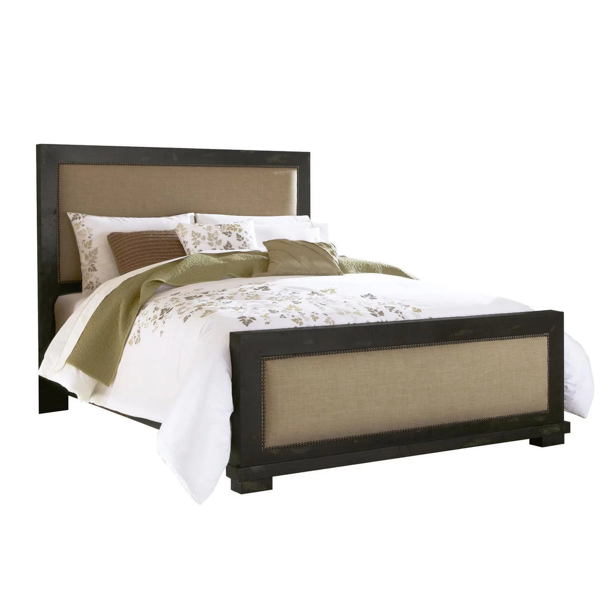 King Upholstered Wood Bed in Distressed Black H465361