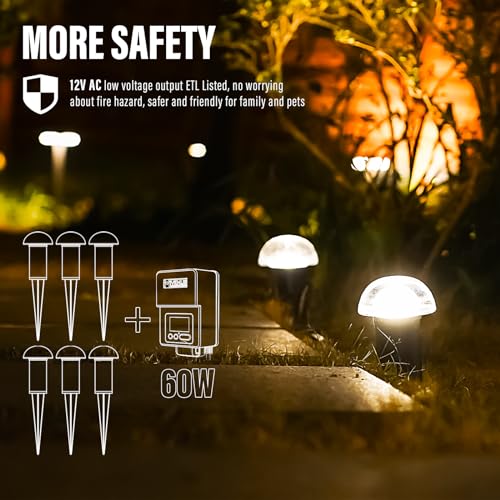1.5W LED Mushroom Pathway Lights 6PK 3000K Black Metal H69842