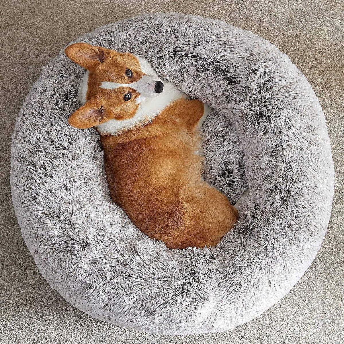 Small Dog Bed Donut Faux Fur Anti-Anxiety Pet Bed L604936