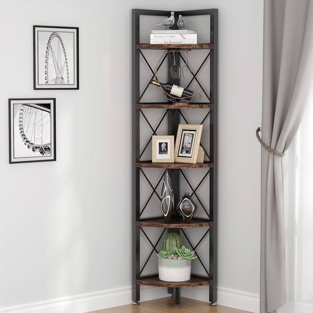 5 Tier Corner Bookshelf Bookcase Brown G844