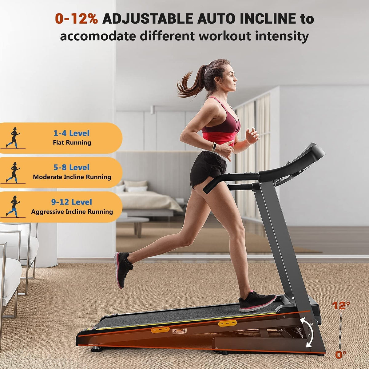 2.5HP Electric Folding Treadmill with 12-level Incline L7404
