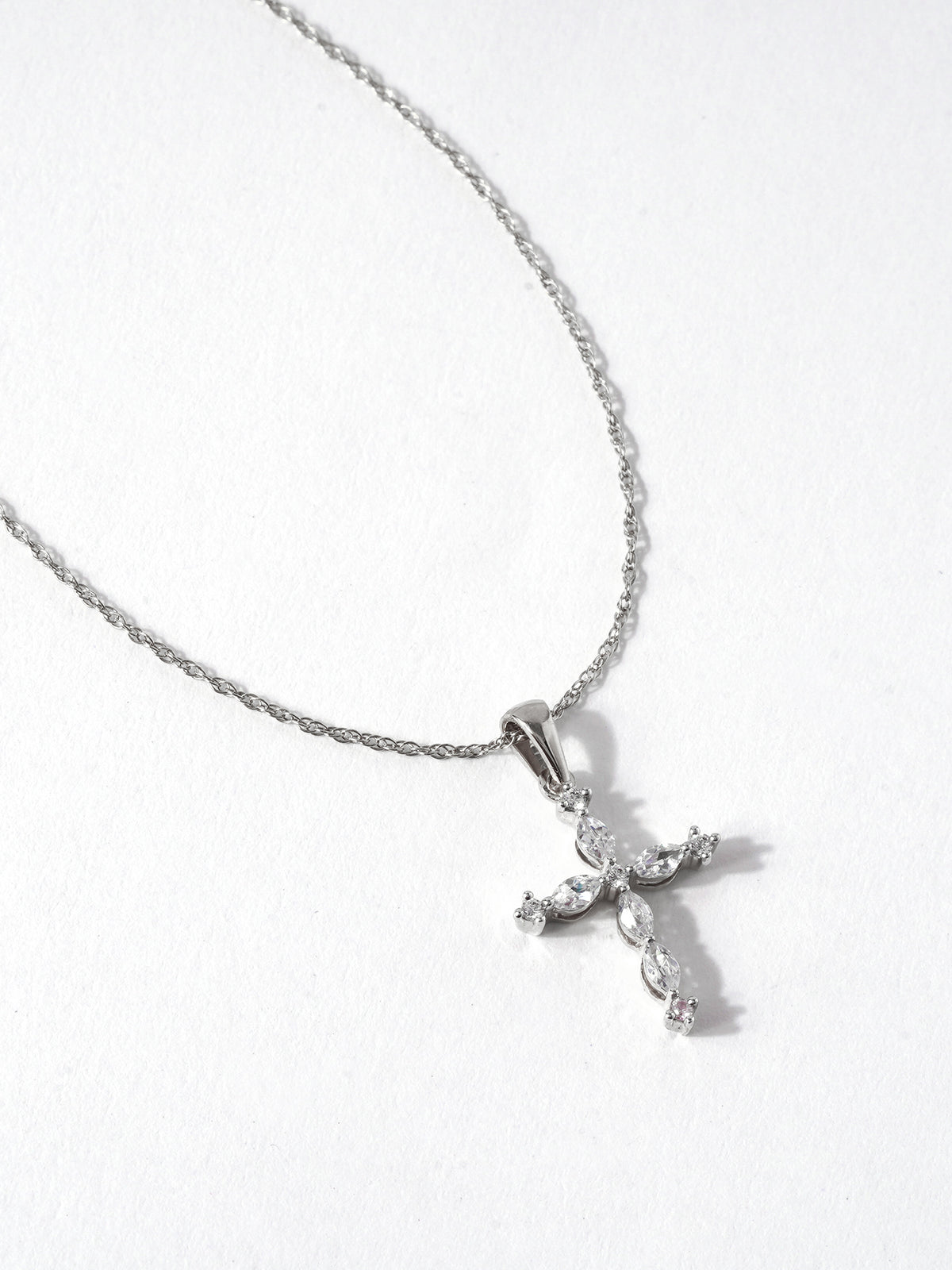 10K White Gold Marquise and Round Diamond Cross Pendant Necklace M4640