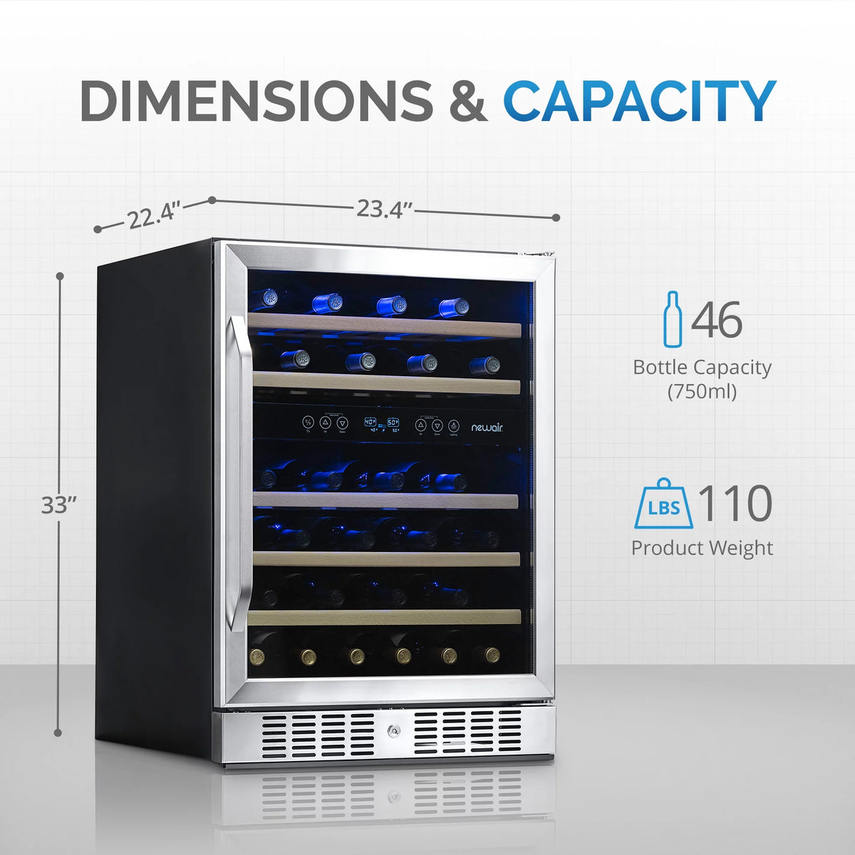 46-Bottle Dual-Zone Stainless Steel Wine Refrigerator H620