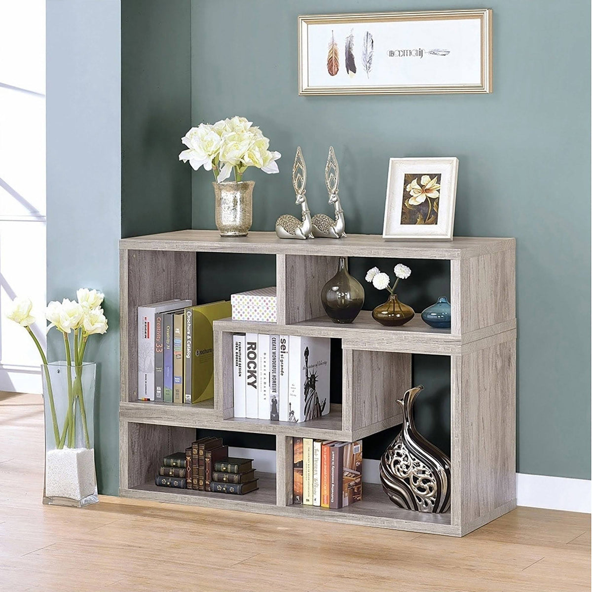 Grey Driftwood 2-Piece L-Shaped Bookcase Set Y14539