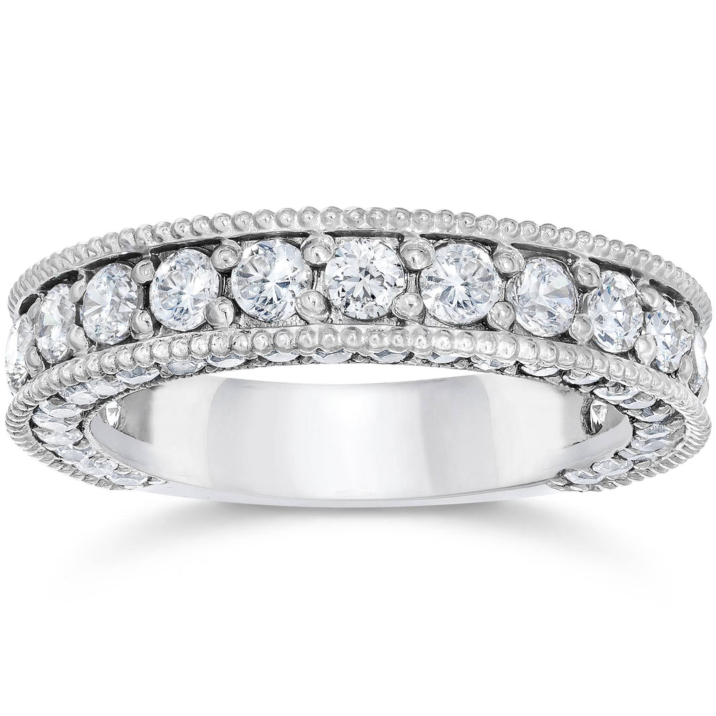 Vintage Diamond Wedding Ring 14K White Gold C8306